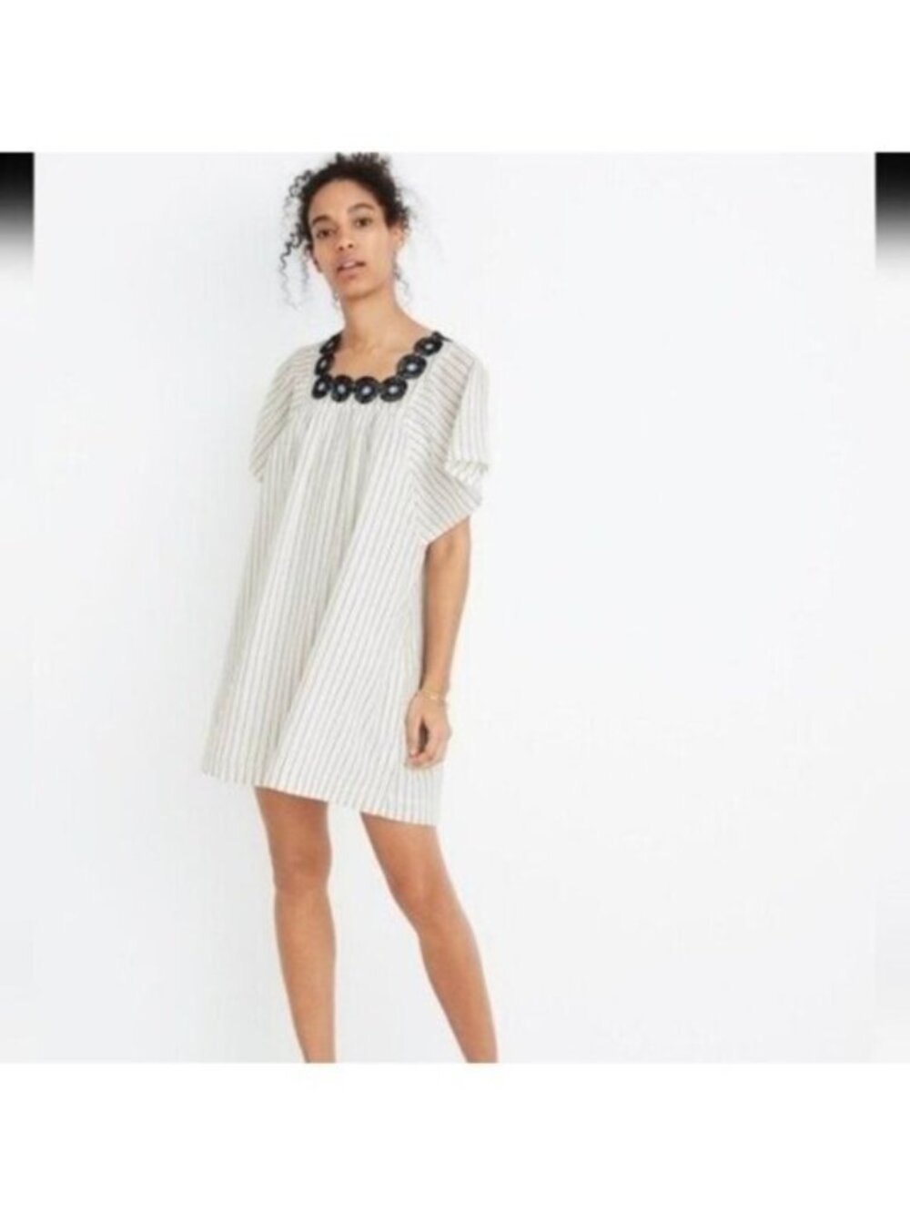 Madewell Butterfly Striped Dress with Embroidered Neckline White Size Small